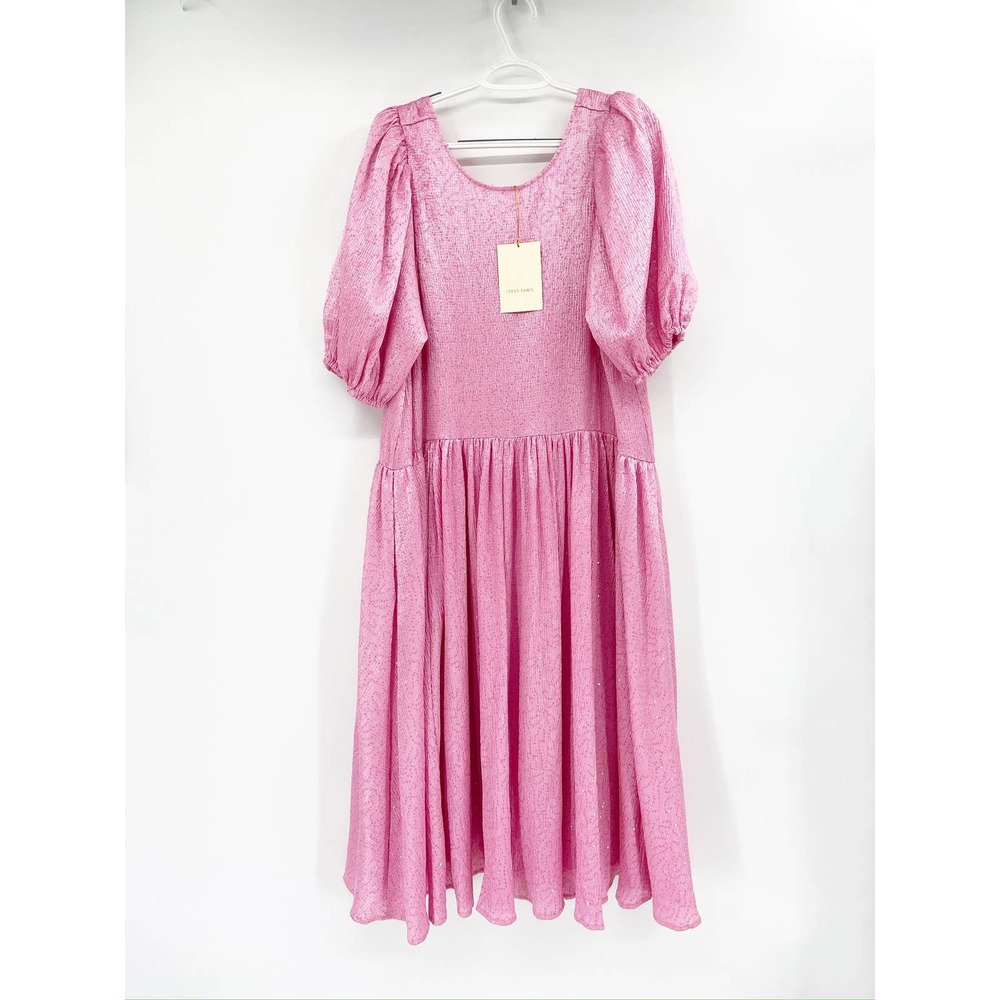Stine Goya Amelia Dusty Pink Sequin Babydoll Puff Sleeve Midi Dress NWT - Picture 3 of 10